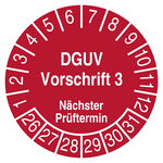 Pr&uuml;fplakette DGUV Vorschrift 3 N&auml;chster Pr&uuml;ftermin Rot