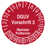 Pr&uuml;fplakette DGUV Vorschrift 3 N&auml;chster Pr&uuml;ftermin 2028 Rot Folie &Oslash; 20 mm 100 St&uuml;ck/Rolle