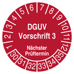 Pr&uuml;fplakette DGUV Vorschrift 3 N&auml;chster Pr&uuml;ftermin 2030 Rot Chromopapier tiefk&uuml;hlgeeignet &Oslash; 20 mm 100 St&uuml;ck/Rolle
