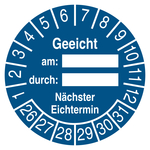 Pr&uuml;fplakette Geeicht am durch N&auml;chster Eichtermin Blau