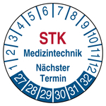Pr&uuml;fplakette STK Medizintechnik N&auml;chster Termin 2027 Wei&szlig; Folie &Oslash; 40 mm 100 St&uuml;ck/Rolle