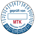 Pr&uuml;fplakette MTK gepr&uuml;ft von N&auml;chster Termin Wei&szlig;