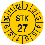 Pr&uuml;fplakette STK 27 Gelb Folie &Oslash; 35 mm 100 St&uuml;ck/Rolle