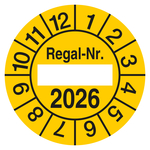 Pr&uuml;fplakette Regal-Nr. mit Jahreszahl Gelb