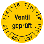 Pr&uuml;fplakette Ventil gepr&uuml;ft Gelb