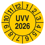 Pr&uuml;fplakette UVV gepr&uuml;ft mit Jahreszahl Gelb
