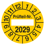 Pr&uuml;fplakette Pr&uuml;fteil-Nr. 2029 Gelb Dokumentenfolie &Oslash; 35 mm 10 St&uuml;ck/Bogen