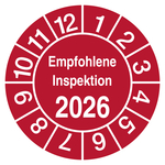 Pr&uuml;fplakette Empfohlene Inspektion mit Jahreszahl Rot