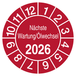 Pr&uuml;fplakette N&auml;chste Wartung / &Ouml;lwechsel mit Jahreszahl Rot