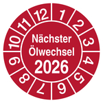 Pr&uuml;fplakette N&auml;chster &Ouml;lwechsel mit Jahreszahl Rot