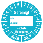 Pr&uuml;fplakette Gereinigt am durch N&auml;chste Reinigung T&uuml;rkis