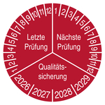 Pr&uuml;fplakette Letzte Pr&uuml;fung N&auml;chste Pr&uuml;fung Qualit&auml;tssicherung Rot