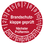 Pr&uuml;fplakette Brandschutzklappe gepr&uuml;ft N&auml;chster Pr&uuml;ftermin Rot