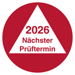 Pr&uuml;fplakette N&auml;chster Pr&uuml;ftermin mit Jahreszahl vierstellig Rot