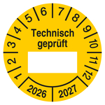 Pr&uuml;fplakette Technisch gepr&uuml;ft Gelb