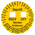 Pr&uuml;fplakette Gepr&uuml;ft DGUV UVV N&auml;chster Pr&uuml;ftermin Gelb