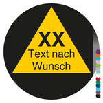 Jahrespr&uuml;fplakette mit Wunschtext und Jahreszahl zweistellig rund