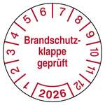 Pr&uuml;fplakette Brandschutzklappe gepr&uuml;ft Wei&szlig;