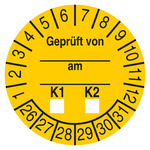 Pr&uuml;fplakette Gepr&uuml;ft von am K1 K2 Gelb