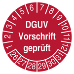 Pr&uuml;fplakette DGUV Vorschrift gepr&uuml;ft Rot