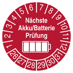 Pr&uuml;fplakette N&auml;chste Akku/Batterie Pr&uuml;fung Rot