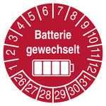 Pr&uuml;fplakette Batterie gewechselt Rot