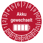 Pr&uuml;fplakette Akku gewechselt Rot
