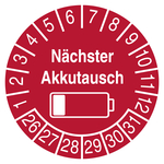 Pr&uuml;fplakette N&auml;chster Akkutausch Rot