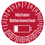 Pr&uuml;fplakette N&auml;chster Batteriewechsel Rot