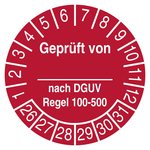 Pr&uuml;fplakette Gepr&uuml;ft von nach DGUV Regel 100-500 Rot