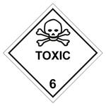 Gefahrzettel, Gefahrgutaufkleber Klasse 6.1 Giftige Stoffe mit Zusatztext TOXIC, Folie, 100 x 100 mm, 500 Stück/Rolle