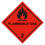 Gefahrzettel Placards Klasse 2.1 Entz&uuml;ndbare Gase mit Zusatztext FLAMMABLE GAS Flamme Schwarz Folie 300 x 300 mm Einzeletikett