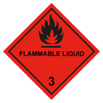 Gefahrzettel Placards Klasse 3 Entz&uuml;ndbare fl&uuml;ssige Stoffe mit Zusatztext FLAMMABLE LIQUID Flamme Schwarz Folie 300 x 300 mm Einzeletikett