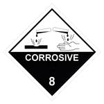 Gefahrzettel Placards Klasse 8 Ätzende Stoffe mit Zusatztext CORROSIVE Folie 300 x 300 mm Einzeletikett