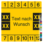 Mehrjahrespr&uuml;fplakette mit Wunschtext und Wunschfarbe quadratisch f&uuml;r 4 Jahre