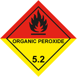 Gefahrzettel, Gefahrgutaufkleber Klasse 5.2 Organische Peroxide, Flamme Schwarz mit Zusatztext ORGANIC PEROXIDE, Folie, 100 x 100 mm, 500 Stück/Rolle