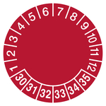Pr&uuml;fplakette zum Selbstbeschriften 2030 f&uuml;r 6 Jahre Rot Graspapier &Oslash; 30 mm 500 St&uuml;ck/Rolle