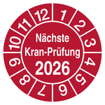 Pr&uuml;fplakette N&auml;chste Kran-Pr&uuml;fung mit Jahreszahl Rot