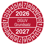 Pr&uuml;fplakette DGUV Grundsatz Rot