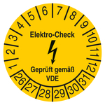 Pr&uuml;fplakette Elektro-Check Gepr&uuml;ft gem&auml;&szlig; VDE Gelb