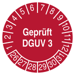 Pr&uuml;fplakette Gepr&uuml;ft DGUV 3 Rot