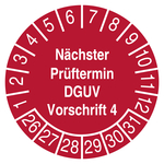 Pr&uuml;fplakette N&auml;chster Pr&uuml;ftermin DGUV Vorschrift 4 Rot