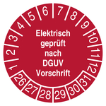 Pr&uuml;fplakette Elektrisch gepr&uuml;ft nach DGUV Vorschrift Rot