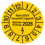 Pr&uuml;fplakette Nach DGUV Vorschrift 3 gepr&uuml;ft N&auml;chste Pr&uuml;fung Gelb