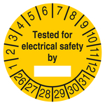 Pr&uuml;fplakette Tested for electrical safety by Gelb
