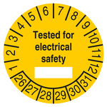 Pr&uuml;fplakette Tested for electrical safety Gelb