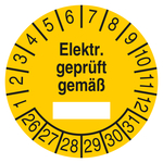 Pr&uuml;fplakette Elektr. gepr&uuml;ft gem&auml;&szlig; Gelb