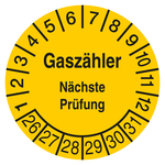 Pr&uuml;fplakette Gasz&auml;hler N&auml;chste Pr&uuml;fung Gelb