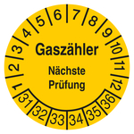 Pr&uuml;fplakette Gasz&auml;hler N&auml;chste Pr&uuml;fung 2031 Gelb Folie &Oslash; 35 mm 100 St&uuml;ck/Rolle