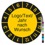 Jahrespr&uuml;fplakette mit Logo, Wunschtext und Jahr